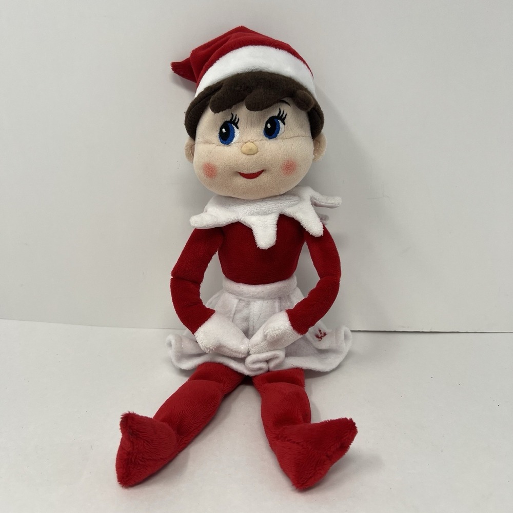 Elf Christmas Plush Small Red White Girl Scout Snowflake Skirt Doll